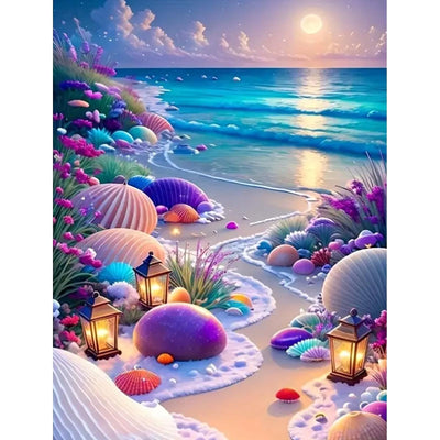 MOMDEDP Beach Diamond Painting Kits for Adults, 5D Seashell Diamond Art Kits for Beginners, DIY Full Round Drill Seashell Paint by Diamonds, DIY 5D Gem Art Sun Perfect for Relax 12 x 16 Inch Sunshine