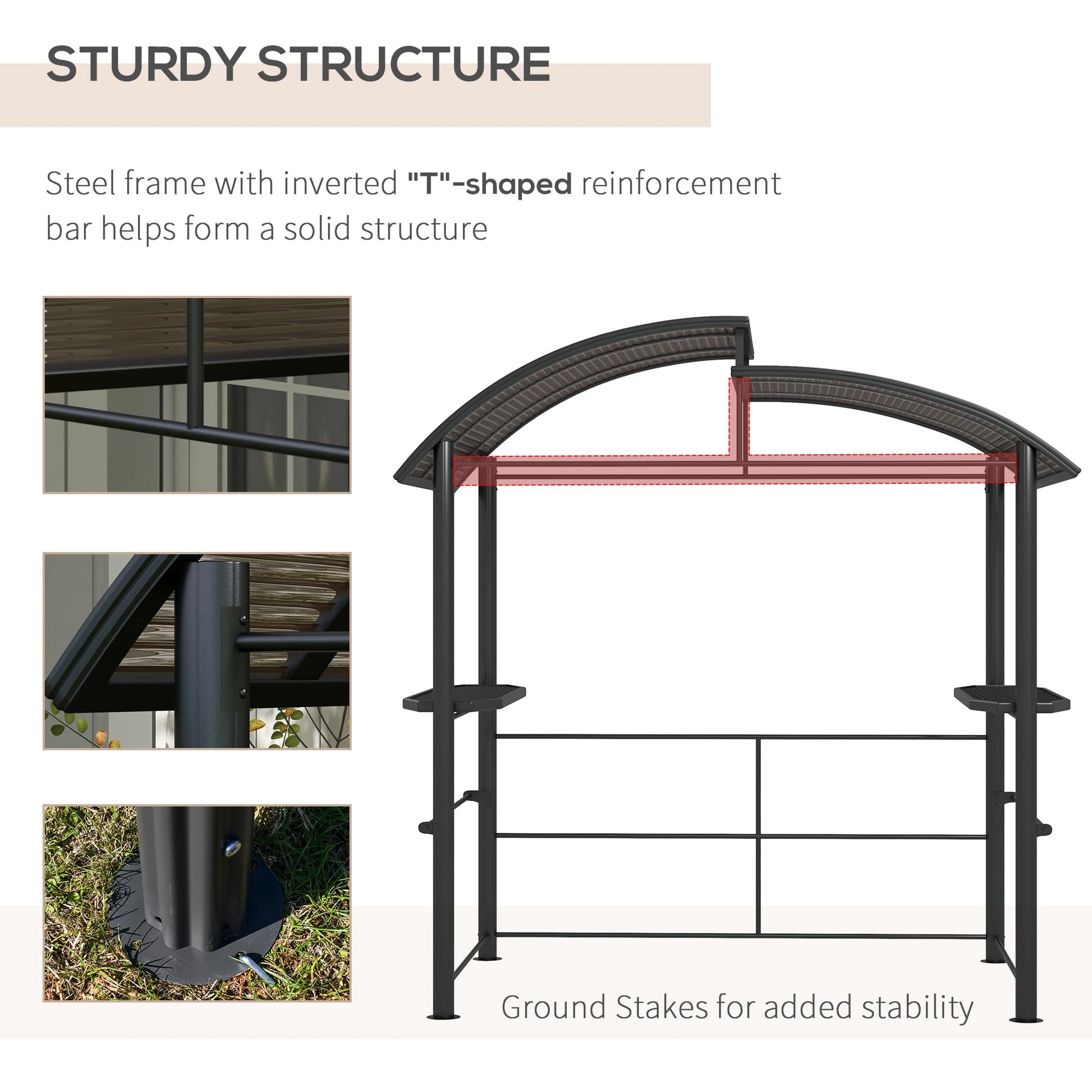 Outsunny 8' x 5' Grill Gazebo Shelter with Interlaced Vented Polycarbonate Roof, Outdoor BBQ Canopy with Side Shelves, Steel Frame for Garden, Patio, Backyard, Dark Gray - WoodArtSupply