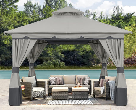 ABCCANOPY 8'x8' Outdoor Gazebo, Double Roof Patio Gazebo with and Shade Curtains, Light Gray ABCCANOPY
