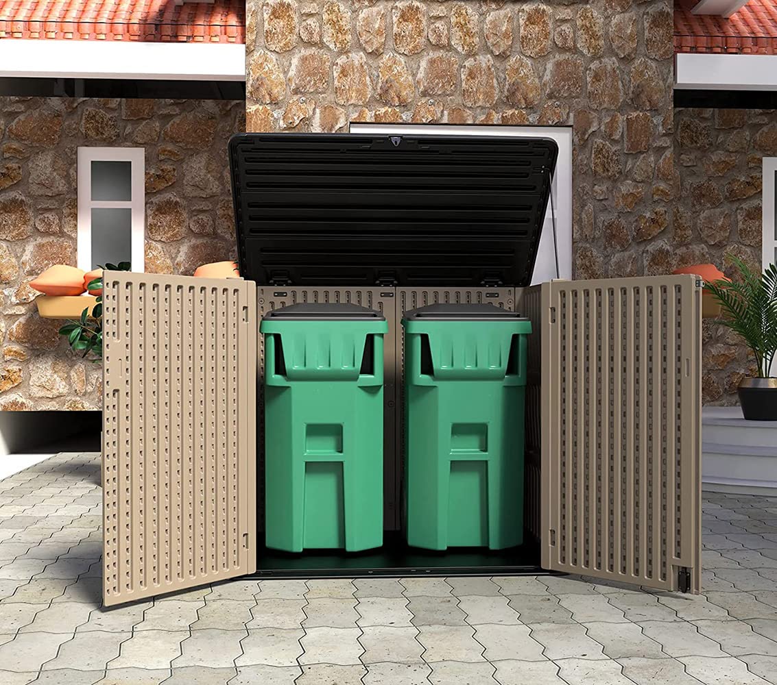 HOMSPARK Storage Shed Weather Resistance, Multi-Purpose Outdoor Storage Cabinet for Backyards and Patios, Horizontal Storage Shed for Lawnmower, Patio Accessories (Brown, X Large - 48 cu.ft) HOMSPARK