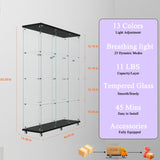TRJQBCC 3 Column 2 Doors Tempered Glass Display Cabinet with LED Lights Strip, 4-Shelf Wooden Removable Curio Storage Cabinet with Casters, 65" H Lock Display Case Bookshelf for Home & Office (Black) TRJQBCC