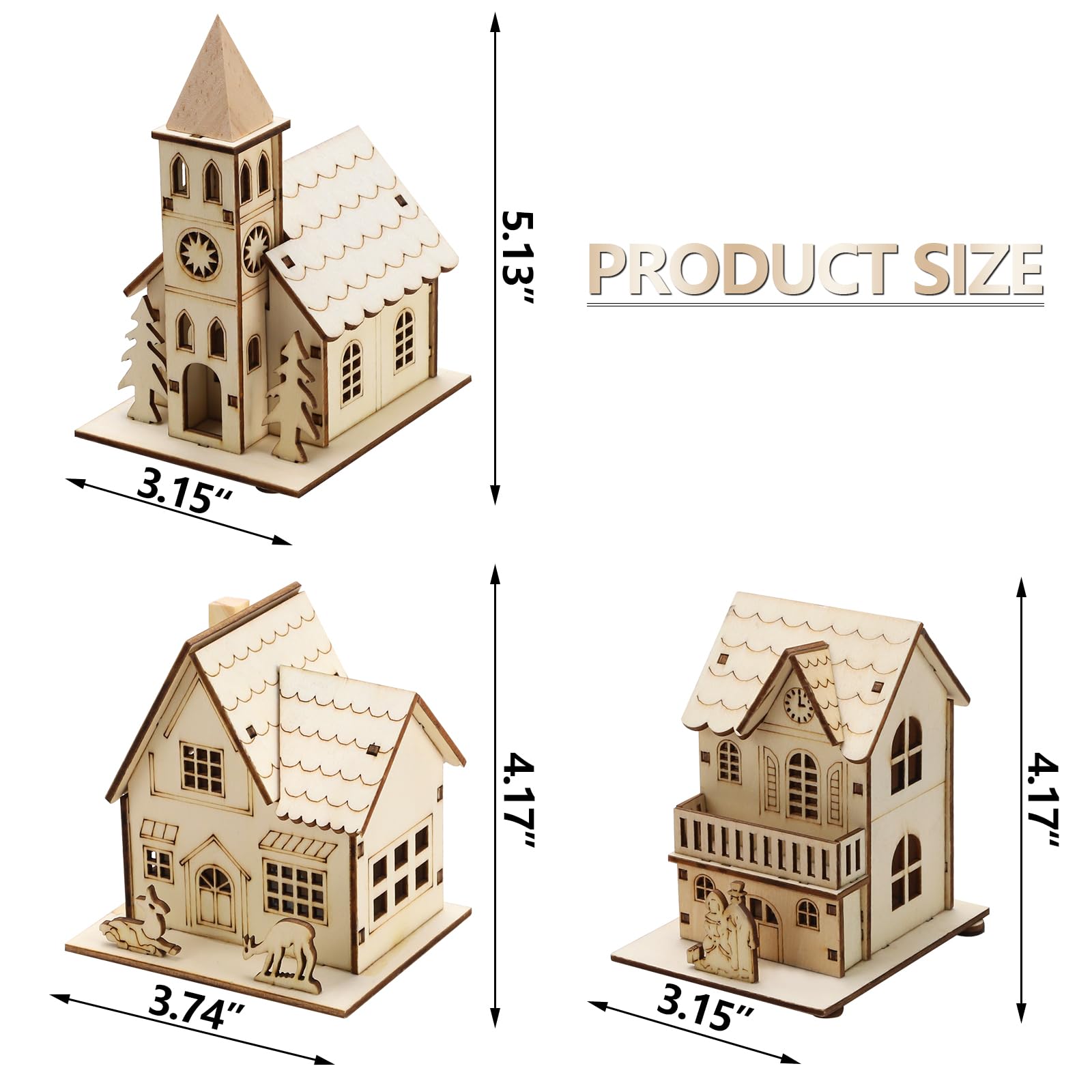 Junger 3-Pieces LED Christmas Village Houses Set Christmas Wooden DIY Unfinished Puzzle Christmas Luminous House Decoration Santa Claus Festival Decoration Wooden Crafts Home Desktop Decorati - WoodArtSupply