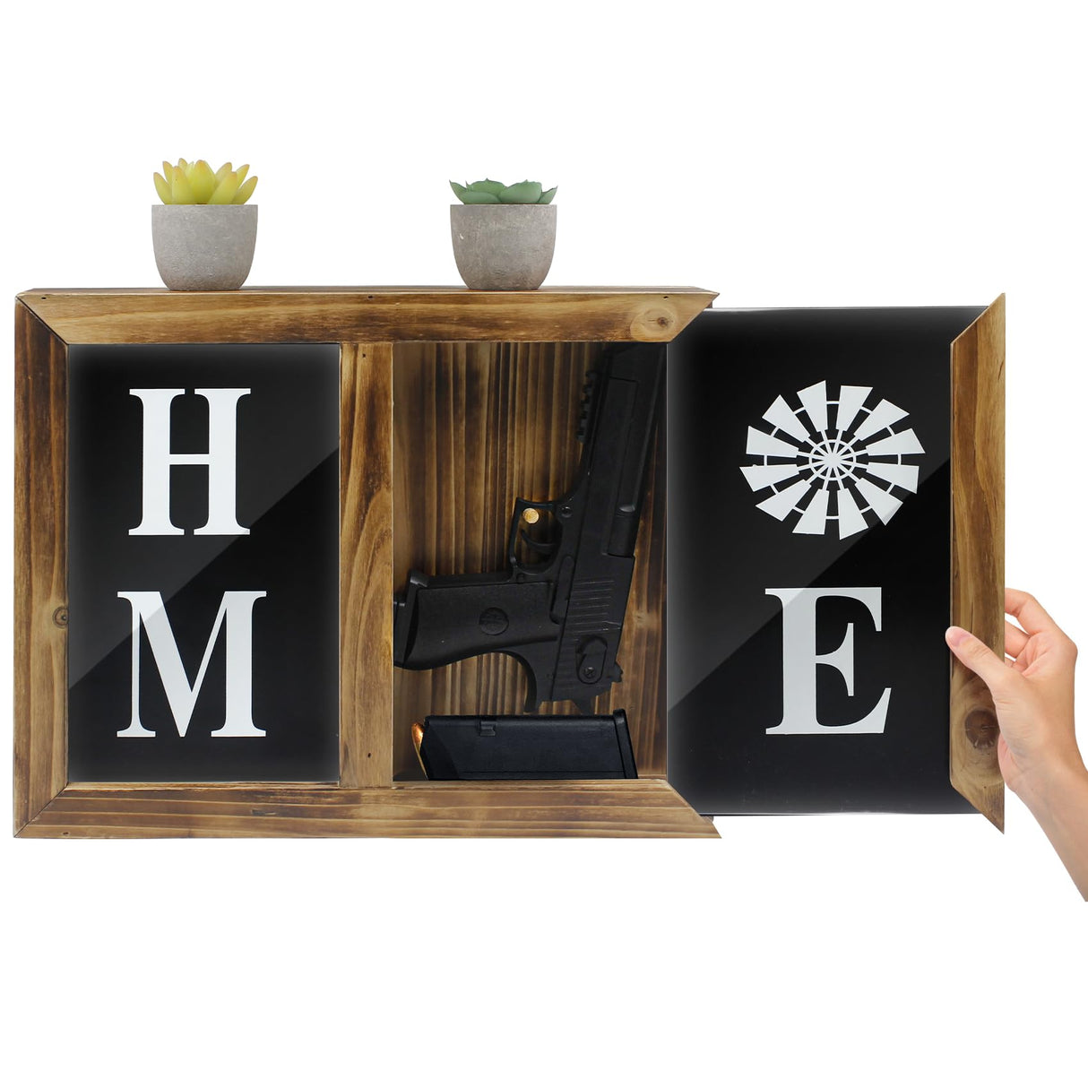 Giassvio Hidden Gun Storage for 2 Pistols - Dual Hand Gun Safe Secret Concealment Furniture Rack Wall Mount, Gun Cabinet Indoor Wood Decor Home, Picture Frame Giassvio