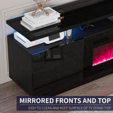 LUXOAK 80" Fireplace TV Stand, Modern High Gloss Finish Media Console with 40" Electric Fireplace, Open Storage Entertainment Center for TVs Up to 90" with LED Lights, Black LUXOAK