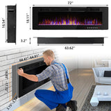 BOSSIN 72 inch Ultra-Thin Silence Linear Electric Fireplace, Recessed Wall Mounted Fireplace,750w/1500w, 12 Adjustable Flame Color & Speed,with Timer/Touch Screen Remote BOSSIN