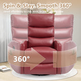 cinkehome Small Swivel Rocker Recliner Chair with Heated Massage, Upholstered Nursery Glider Recliner Chair, High Back, Side Pocket (Red PU Leather) cinkehome