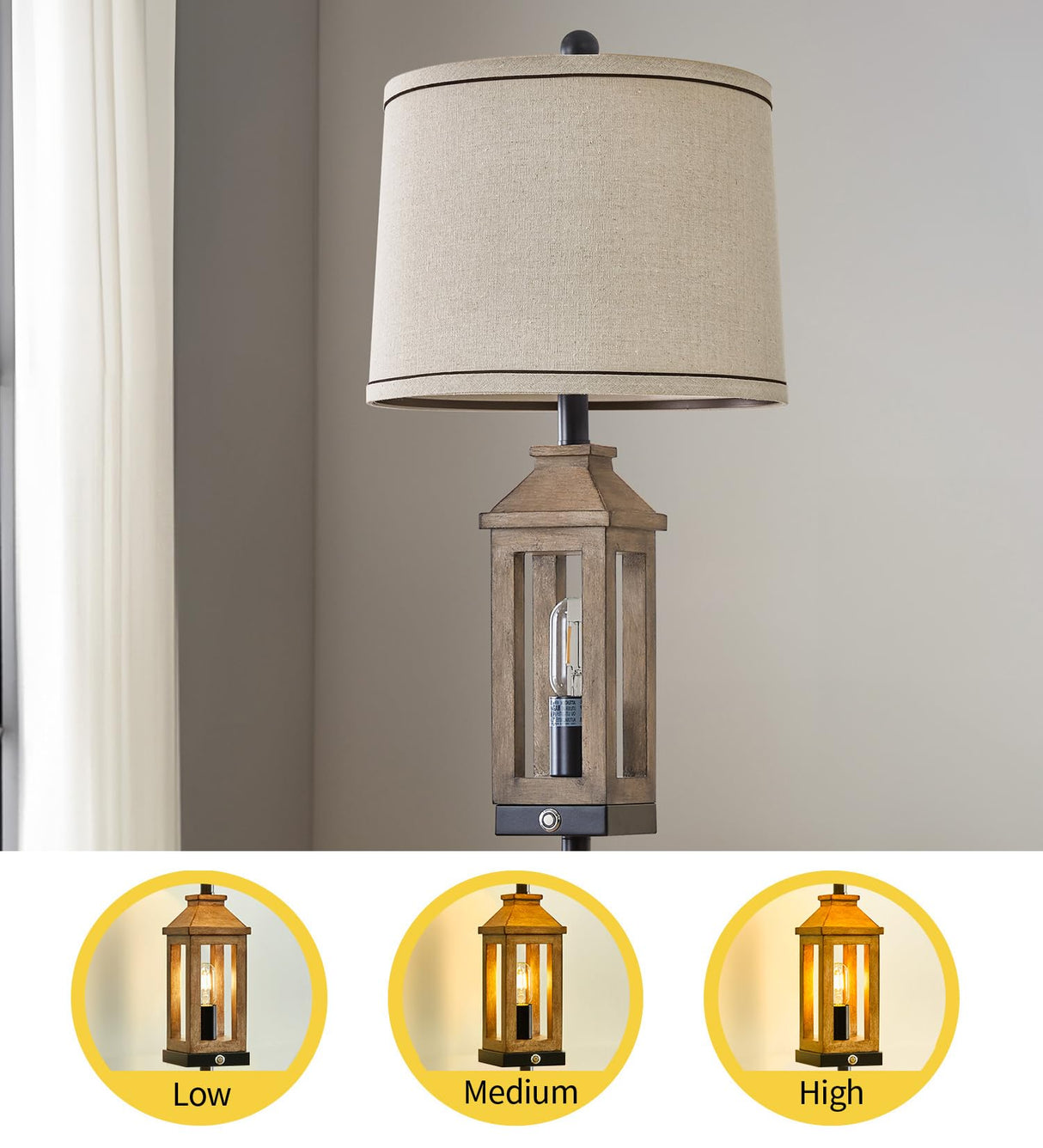 G-SAFAVA 63" Farmhouse Floor Lamps for Living Room Bedside Nightstand Lamp Black Tall Standing Lamp for Home Decor Bedroom Reading Wood Lamp Rustic Bed Lights with 2 Light Sources G-SAFAVA