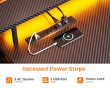 ODK 59" L Shaped Gaming Desk with LED Lights, Power Outlets, and Storage Solutions in Black Carbon Fiber ODK