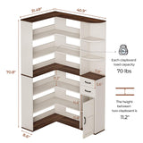 UPOSOJA 7-Shelf Farmhouse Corner Bookshelf with Lockers & Drawers, 71" L-Shaped Large Storage Shelf Display Rack for Bedroom, Living Room, Home Office (White Brown) UPOSOJA