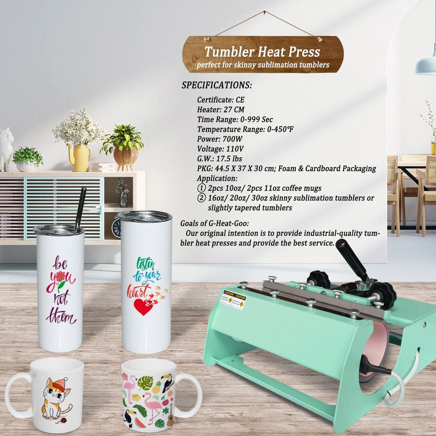 Tumbler Heat Press Machine 110V Mug Tumbler Press for 30 OZ 20 OZ 16 OZ Straight Sublimation Blanks Skinny Tumblers, 11OZ 10 OZ Ceramic Mugs Heat Transfer Print with Overheat Protection