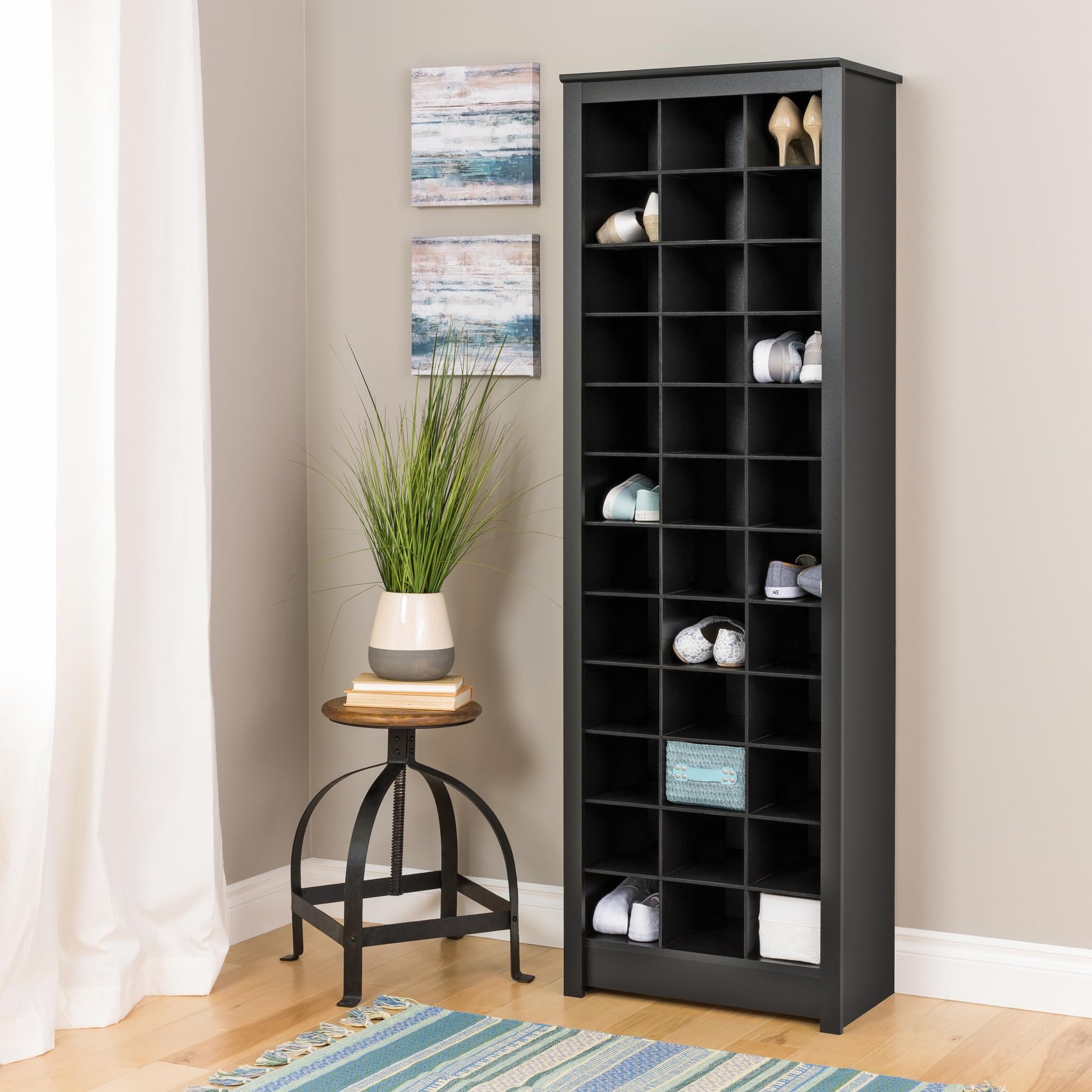 Prepac Elegant Black Shoe Storage Cabinet, Space-Saving Solution with Cubbies for 36 Pairs, 13"D x 23.5" W x 72.5" H - WoodArtSupply