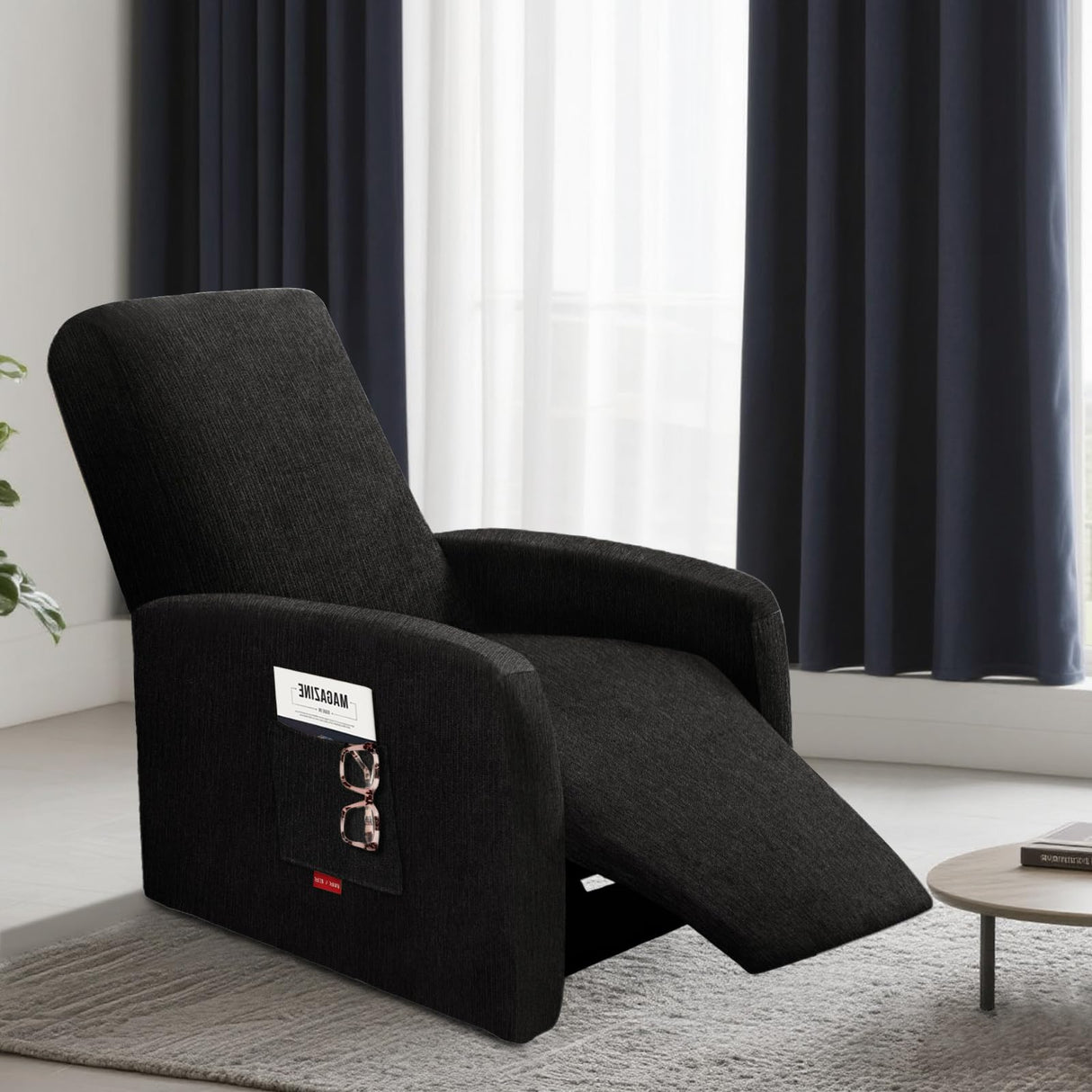 Jcones 3 Pieces Plush Fabric Extra Small Recliner Chair Covers Stretch Recliner Slipcover for Lazy Boy Wide Recliner Chair Washable (Black) Jcones