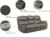 THSUPER Power Genuine Leather Recliner Sofa Couch with USB Port, Reclining Sofas Living Room Furniture, 3-Seats Couches with Cup Holders, Grey THSUPER