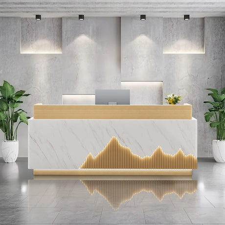 Reception Desk Modern Front Office Desk Reception Counter Receptionist Room Tables with Lock Drawer Checkout Cashier Counter for Lobby Beauty Salon, No Assembly Required White and Wood 79inch Generic