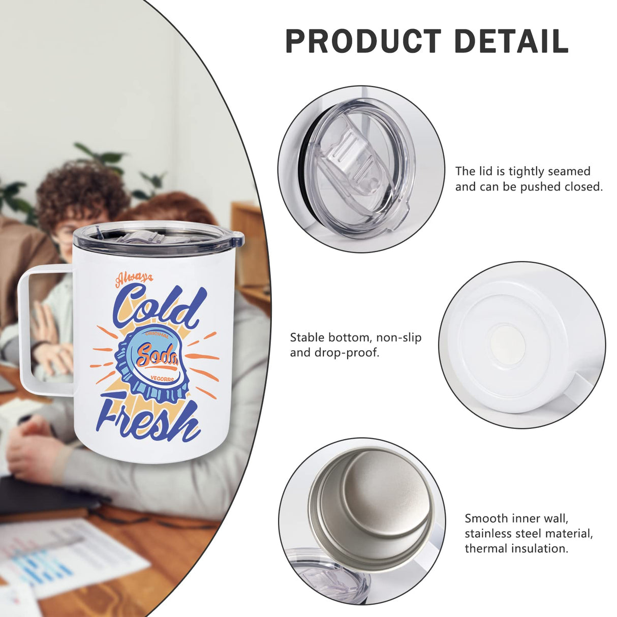 MAIKESUB 4 Pcs Sublimation Mugs Blank Stainless Steel Coffee Tumbler Double Wall Sublimation Blanks Coffee Mugs with Handle and Sliding Lid 12 oz Double Wall Vacuum Insulated for Travel Mug MAIKESUB