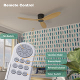 Flush Mount Ceiling Fan no light with Remote, 52 inch Low Profile Wood Ceiling Fan no light, Modern Ceiling Fan without light for Outdoor, Bedroom, Natural Wood and matte Black, DC Motor, 6 Speed OUATER