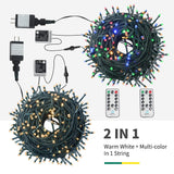 MZD8391 Color Changing Christmas String Lights Outdoor Indoor, 108FT 300 LED Warm White Multicolor Fairy Lights, END to END Connect, Waterproof Christmas Tree Lights Timer Remote MZD8391