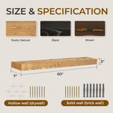 YLYHSST 60" Fireplace Mantel, 3'' Thick Handmade Rustic Solid Wood - Wall Long Floating Shelf with Invisible Metal Bracket, Wood Color YLYHSST