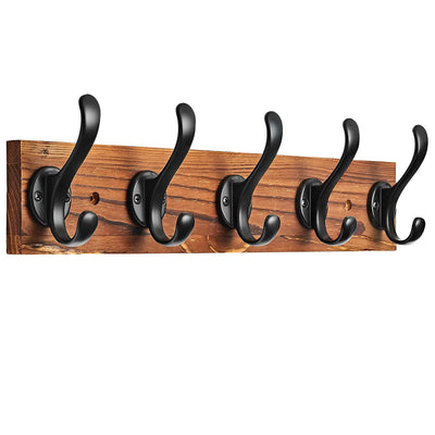 Hmsrjh Coat Rack Wall Mounted, Pre-Assembled 16" Wooden Hat Rack with 5 Hooks, Heavy Duty Rustic Farmhouse Wood Plank for Entryway, Bathroom - for Hanging Coats, Jackets, Hats, Bags, Backpacks
