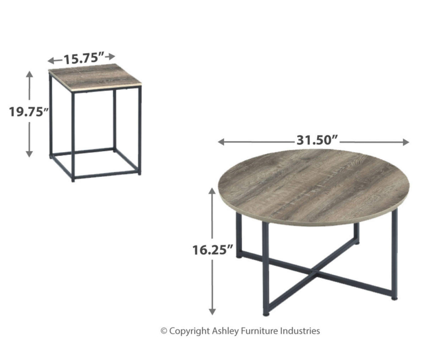 Signature Design by Ashley Wadeworth Urban Wood Grain 3-Piece Table Set, Includes 1 Coffee Table and 2 End Tables, Brown & Black - WoodArtSupply