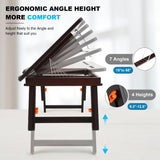 Nnewvante Drawing Table Foldable Drafting Desk with Adjustable Height & Angle Bamboo Drawing Board Easel with Tablet and Phone Slots for Painting, Drafting, Writing, Reading Nnewvante