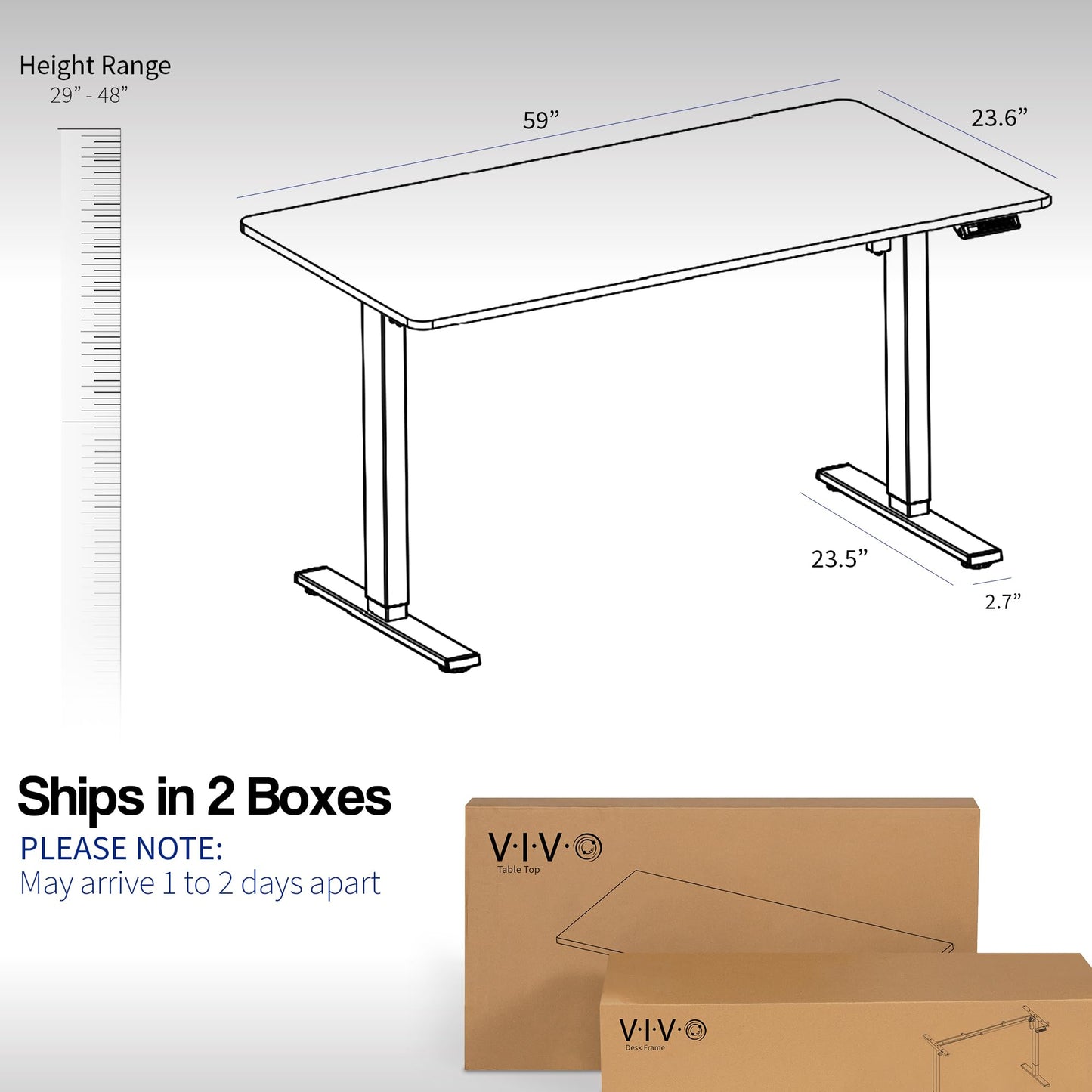 VIVO Electric 60 x 24 inch Standing Desk Workstation, Memory Controller Height Adjustment, 1B Series, One-Piece White Top, White Frame, DESK-KIT-1W6W