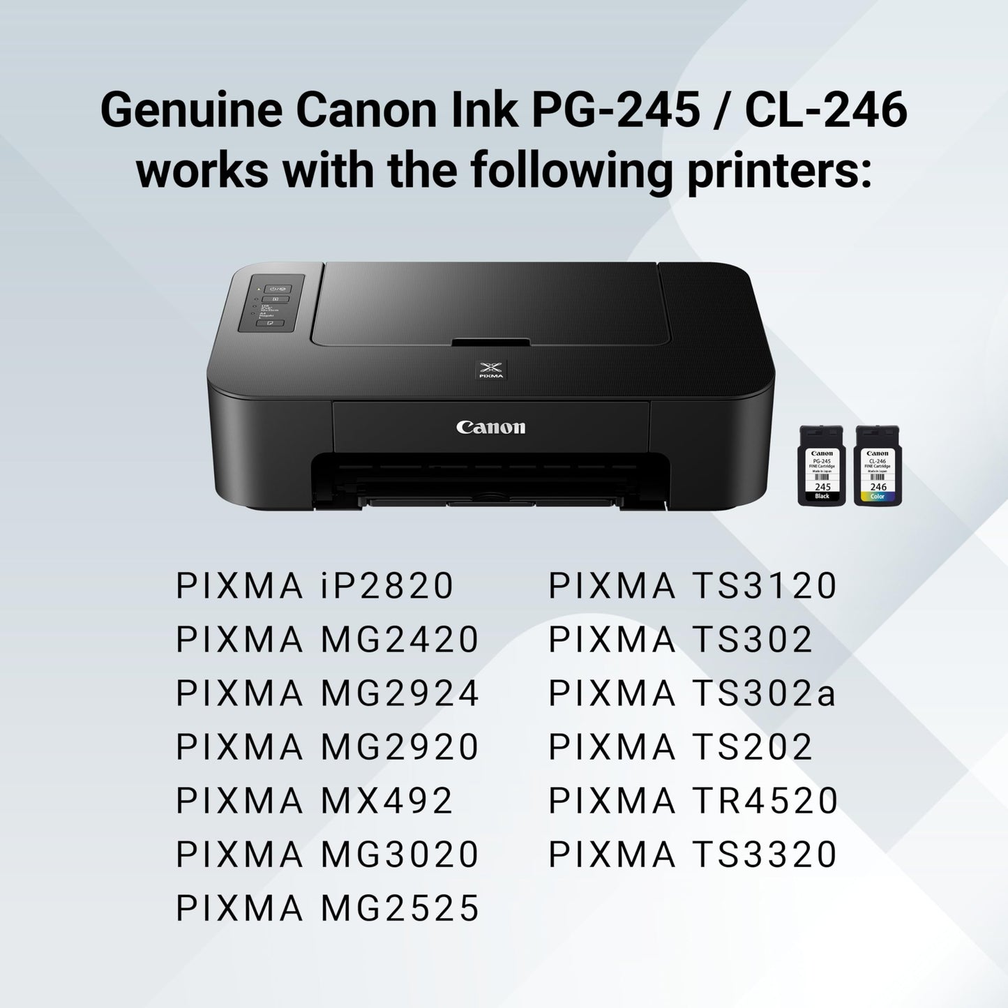 Canon PG-245 / CL-246 Genuine Ink Value Pack (2 Cartridges), Compatible with iP2820, MG2420/2924/2920/3020/2522/2525, MX492, TS3120/302/302a/202/202a/4520/3320