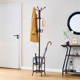 FAVOOSTY Coat Rack Freestanding,Coat Rack Stand with Umbrella Holder,Metal Coat Rack with 12 Hooks,Tree Clothes Hat for Entryway,Hallway,Living Room,Bedroom, Office To Hang Clothes-Brown FAVOOSTY