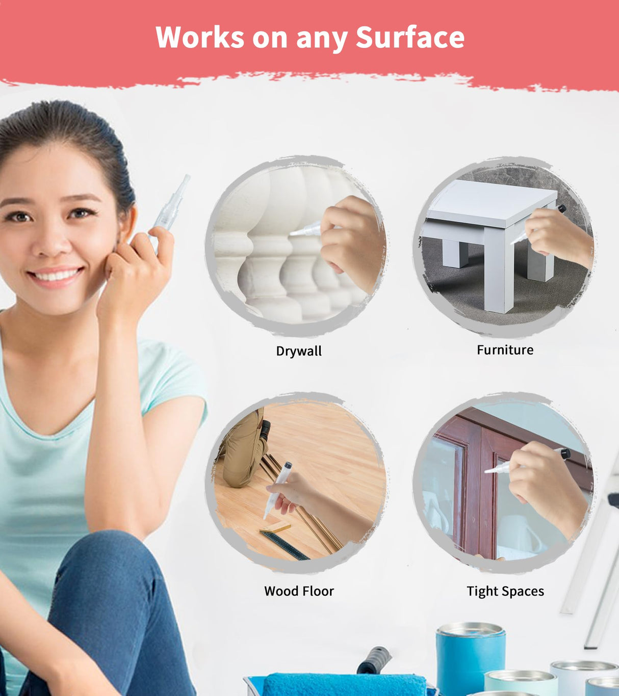 Fillable Touch Up Paint Pen Brush, 3 Pcs Paint Pen for Wall Touch Up, Refillable Paint Pens for Walls, Wood Floors, Cabinets, Windows, Doors (6 Pcs(Pack of 1)) YULOFMVE