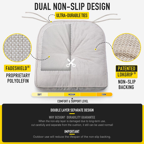 SUNROX Memory Foam Non Slip Rocking Chair Cushion, FadeShield Water Resistant Thicken Durable Tufted Pads, Set of Seat & Back Cushion with Ties for Indoor/Outdoor Rocker, 2 Piece, Cream SUNROX