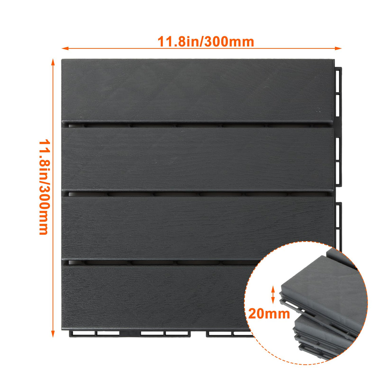 SHUESS 9 PCS Interlocking Deck Tiles 12”x 12” Patio Deck Tiles Plastic Waterproof Outdoor Flooring Covering for Walkway Front Porch Poolside Balcony Backyard, Black (All Weather Use) SHUESS