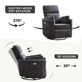 Recliner Swivel Glider Electric Rocking Chair with USB Port,Upholstered High Back Nursery Rocking Chair,Adult Power Recliner Chair with 2 Pillows for Living Room Bedroom(DRAK Grey, Power-Driven) choairy
