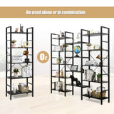 Tangkula Triple Wide 5-Tier Bookcase, Large Open Bookshelf, Display & Storage Shelf, Vintage Industrial Style Shelves with Metal Frame, Bookcase Furniture for Living Room, Study, Office (Black) Tangkula