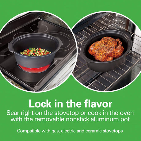 Hamilton Beach Programmable Slow Cooker with 6 Quart Stovetop-Safe Sear & Cook Crock & Travel Lid Lock for Portable Transport, Silver (33663) Hamilton Beach