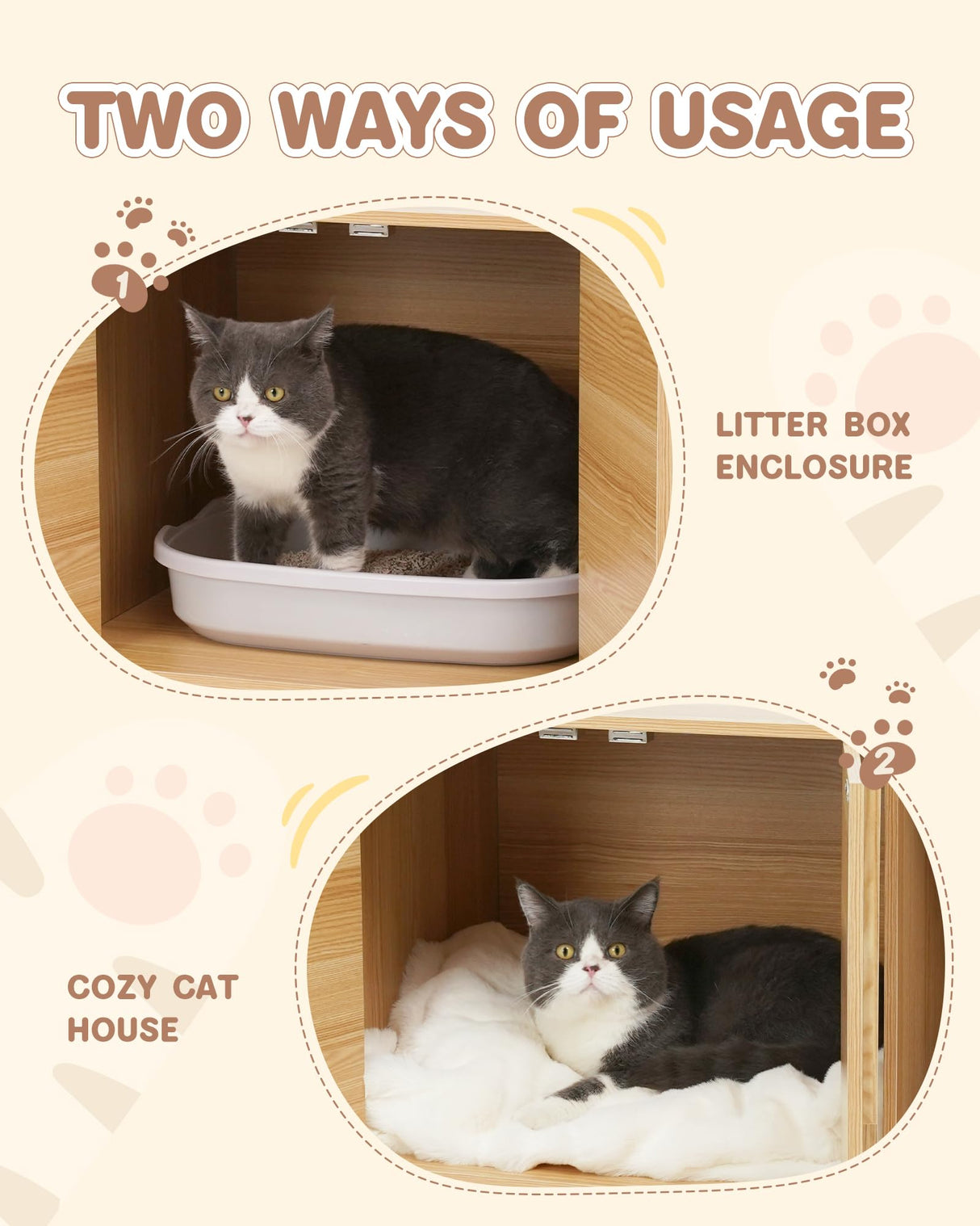 JubiNatural Cat Litter Box Enclosure,Stylish Hidden Litter Box Furniture, Modern Cat Litter Furniture Cabinet, Side End Table, Cat House with Scratch Pad, for Living Room, Bedroom, Entry Foyer JubiNatural