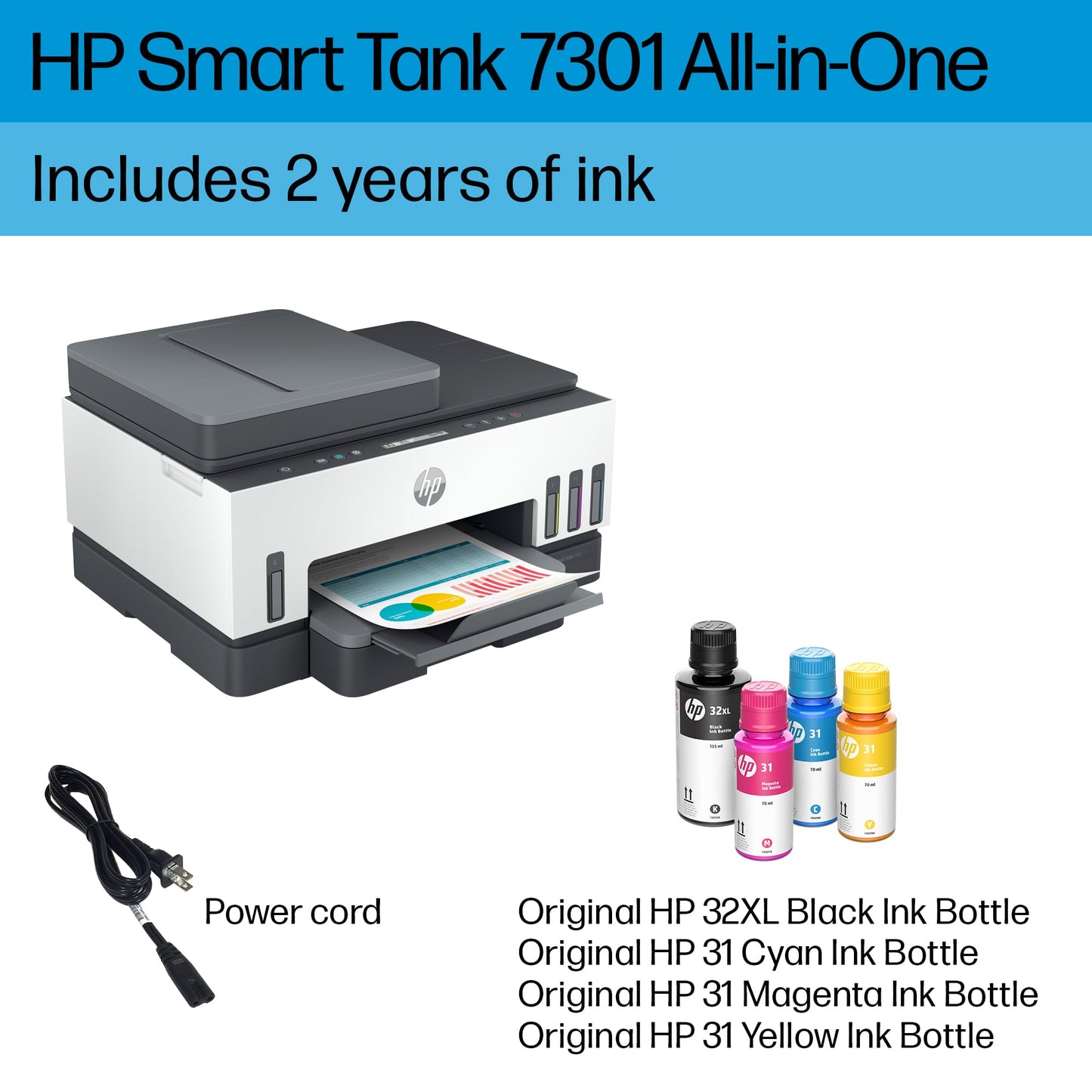 HP Smart -Tank 7301 Wireless All-in-One Cartridge-free Ink Printer, up to 2 years of ink included, mobile print, scan, copy, automatic document feeder (28B70A), Gray