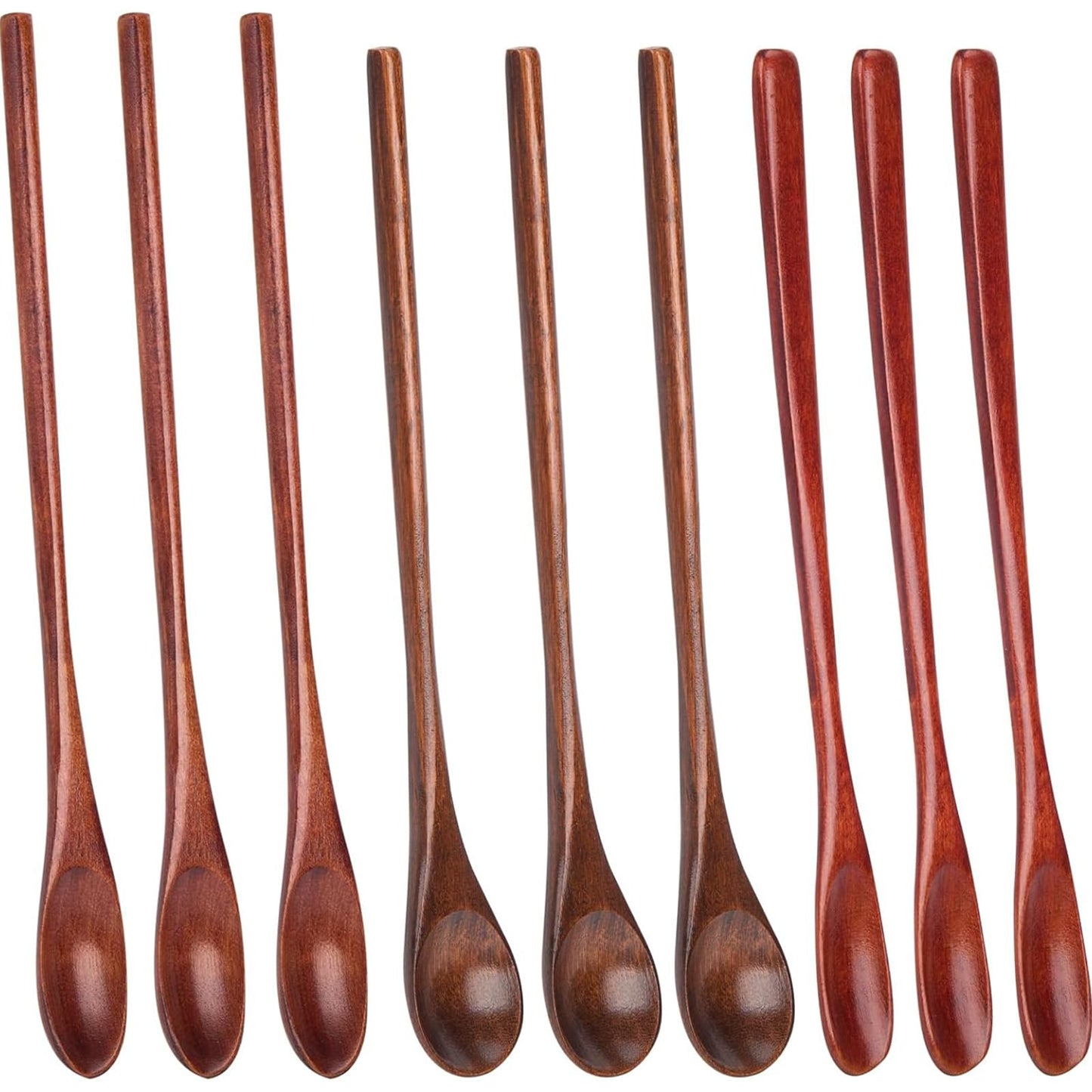 HANSGO 9PCS Wooden Coffee Spoons, Long Handle Wooden Spoon Mixing Honey Spoon Handmade Wood Stirring Spoon for Team Jam Dessert Honey Kitchen Utensil