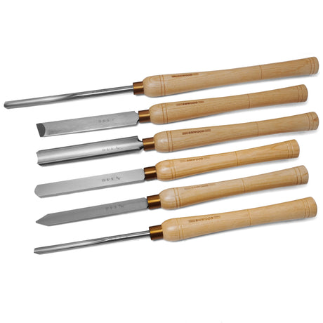 BMWOOD 6pcs HSS Wood Lathe Chisel Set, Turning Tools, Woodworking Lathe Tools with Wooden Box, Bowl Gouge, Parting Tool, Round Nose Scraper, Oval Skew Chisel, Roughing Gouge and Spindle Gouge. BMWOOD