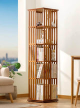 XAFNG 5/6 Tier 360° Bamboo Rotating Bookcase - Versatile Freestanding Storage Organizer for Home and Office WoodArtSupply