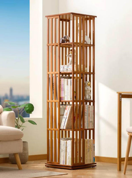 XAFNG 5/6 Tier 360° Bamboo Rotating Bookcase - Versatile Freestanding Storage Organizer for Home and Office WoodArtSupply