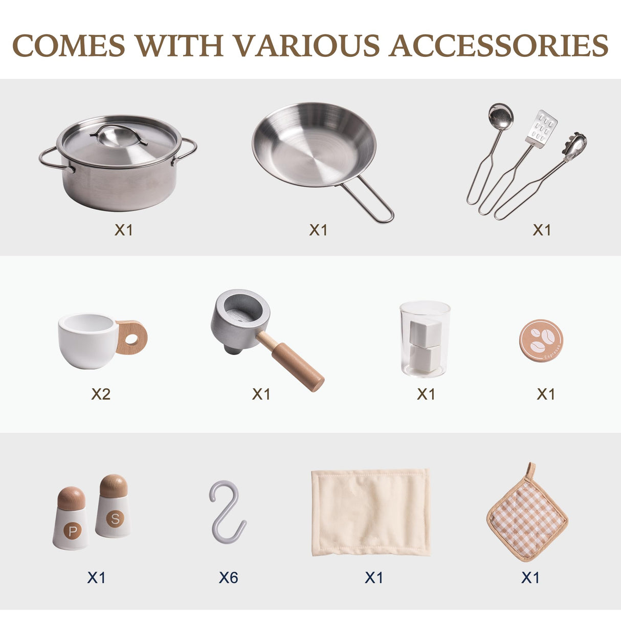 ROBUD Play Kitchen for Kids, Wooden Play Kitchen Set with Plenty of Realistic Play Features, Toy Kitchen with Ice Maker, Coffee Machine, Oven, Cabinet, Microwave, Utensils, Gift for Ages 3+, White ROBUD