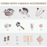 ROBUD Play Kitchen for Kids, Wooden Play Kitchen Set with Plenty of Realistic Play Features, Toy Kitchen with Ice Maker, Coffee Machine, Oven, Cabinet, Microwave, Utensils, Gift for Ages 3+, White ROBUD