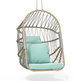YITAHOME Hanging Egg Chair Without Stand, Rattan Wicker Swing Egg Chair with Resistant Cushion, 350lbs Capacity, Foldable Hanging Basket Chair for Porch, Garden, Bedroom, Balcony - Sky Blue YITAHOME