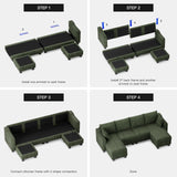 Belffin U Shaped Couch with Reversible Chaises Sectional Couches for Living Room Sectional Couch with Ottomans Corduroy (Green, U Shaped) Belffin