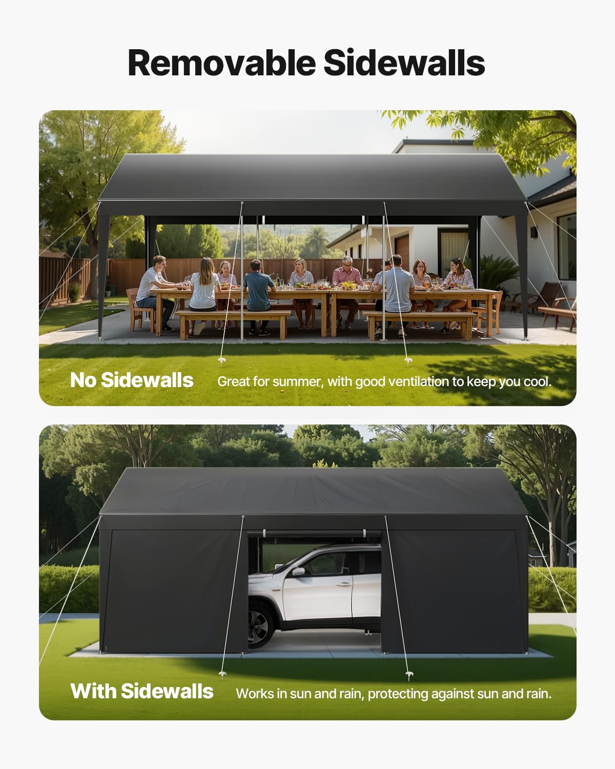 VEVOR 10x20 FT Heavy Duty Carport, Car Port Car Canopy, Potable Garage Car Canopy with Removable Sidewalls, Outdoor Car Shelter, UV and Water-Resistant Car Tent for Cars, Boats, Trucks, and Equipment VEVOR