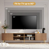 KIMOLST Modern 86in TV Stand for Living Room, Fluted Design Entertainment Center with Adjustable Shelves,Media TV Console Table with Storage for Bedroom,Natural KIMOLST