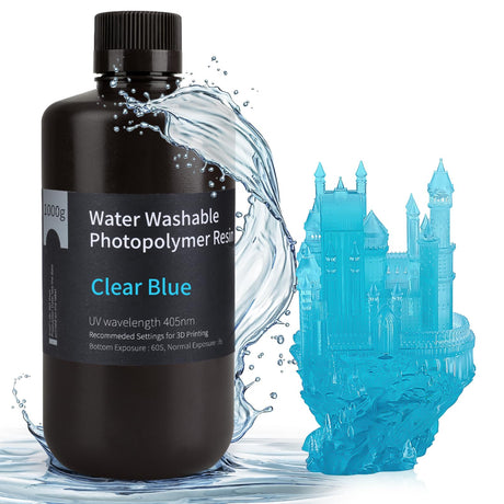 ELEGOO Water Washable 3D Printer Resin LCD UV-Curing Resin 405nm Standard Photopolymer Resin for Mars Saturn Jupiter MSLA DLP LCD 3D Printing 1000Gram Clear Blue ELEGOO