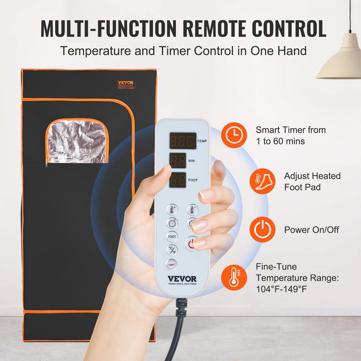 VEVOR Infrared Portable Sauna Tent, 1400W Personal Sauna Kit for Home Spa Heated Body Therapy, Time & Temperature Remote Control with Chair & Floor Mat & Storage Bag, Black, 2.9’x 2.9’x 5.8’ VEVOR