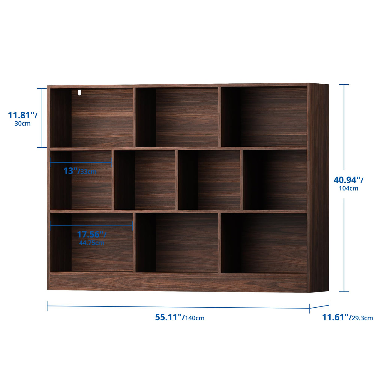 Cozy Castle Brown Bookshelf, 3-Tier Open Shelf Bookcase, 10 Cube Storage Organizer with Anti-Tilt Device for Bedroom, Living Room, 55.11" W x 11.61“D x 40.94“H Cozy Castle