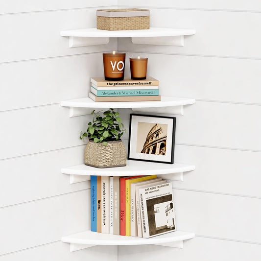 Forbena White Floating Corner Shelves Set of 4 - Stylish Wood Bookshelves for Kids' Rooms and Home Decor - WoodArtSupply